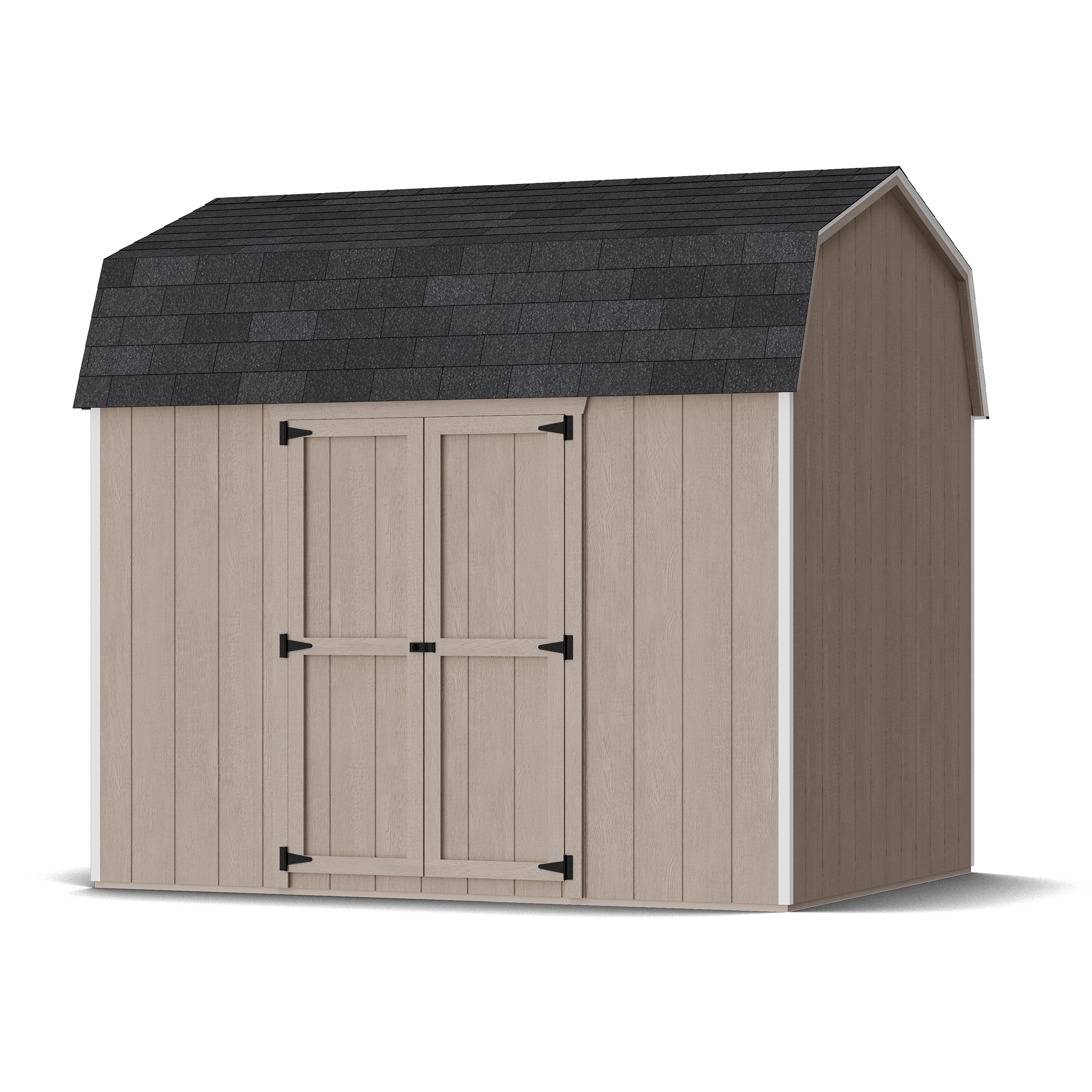 Rendering of Value Gambrel 6' Barn Shed with Side Entry in assembly process ready to be painted.