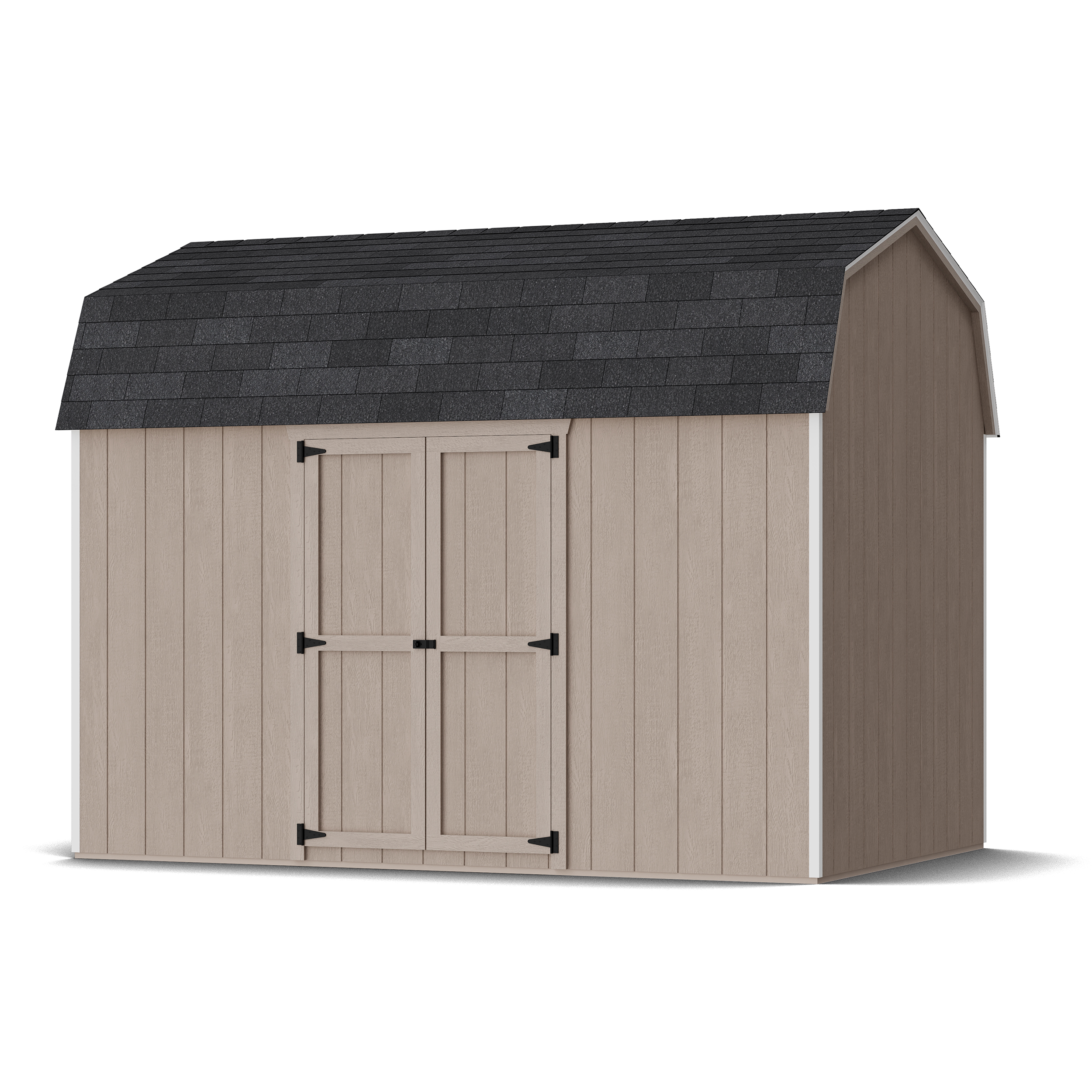 Rendering of Value Gambrel 6' Barn Shed with Side Entry in assembly process ready to be painted.
