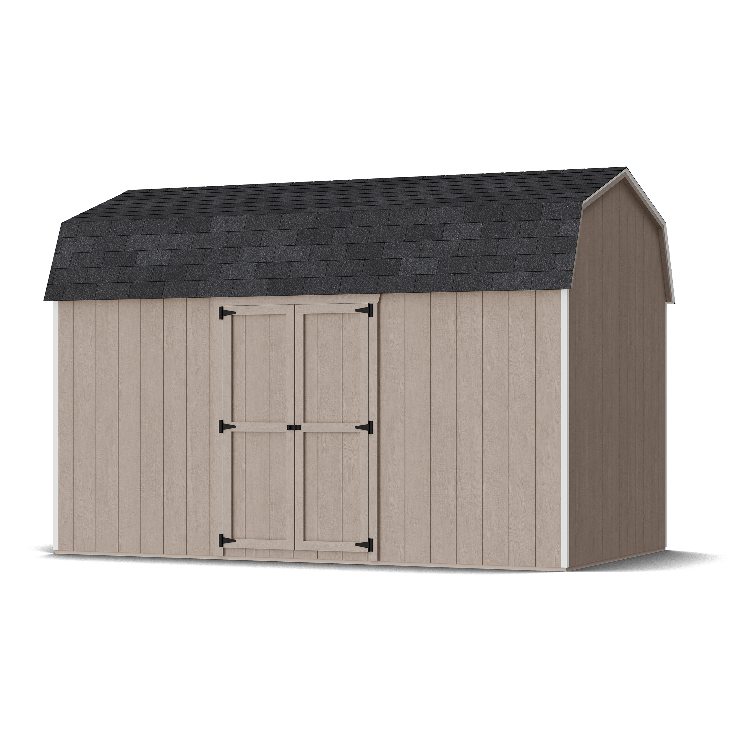 Rendering of Value Gambrel 6' Barn Shed with Side Entry in assembly process ready to be painted.