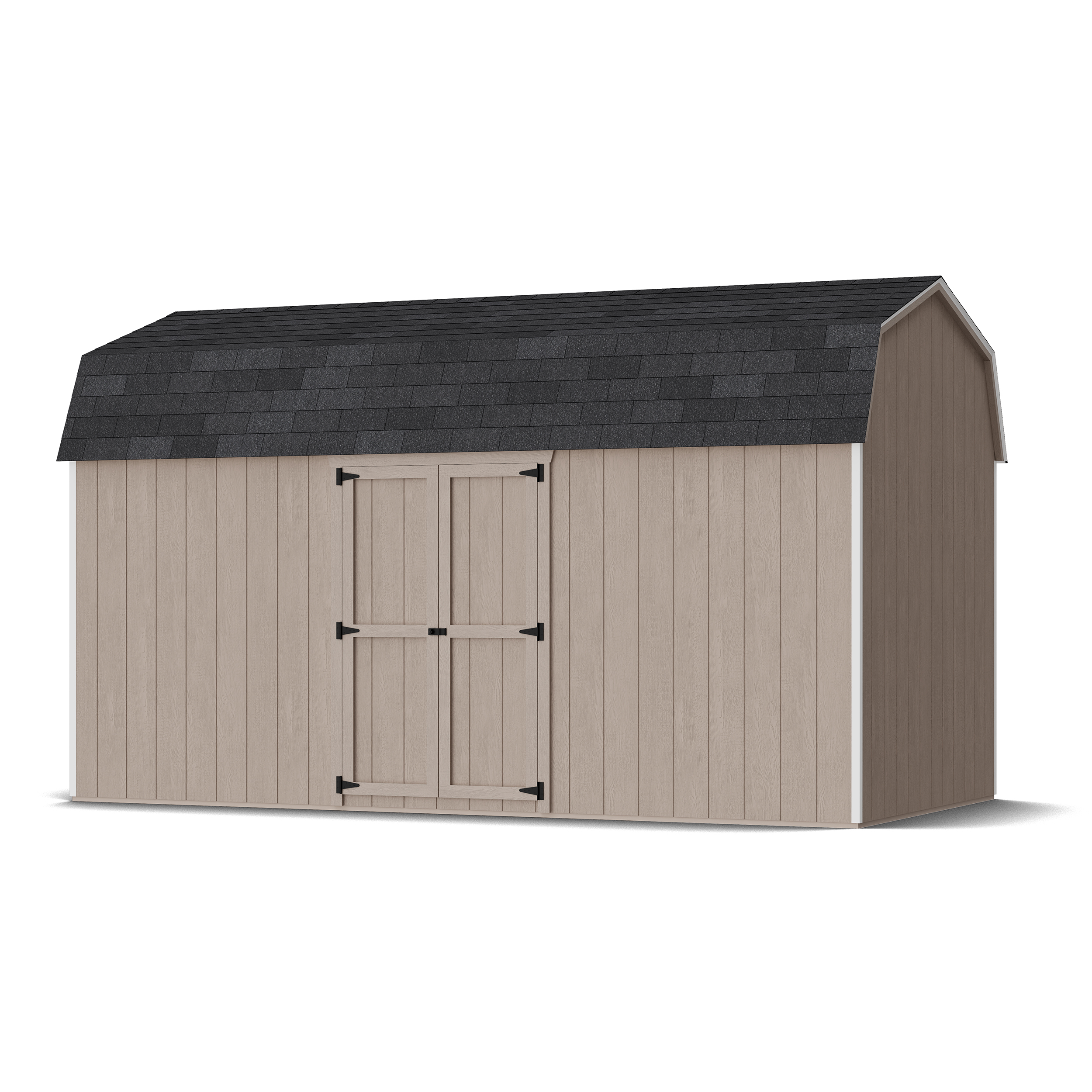Rendering of Value Gambrel 6' Barn Shed with Side Entry in assembly process ready to be painted.