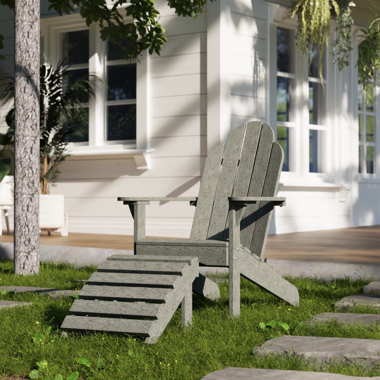 Classic Adirondack Chair with Ottoman Set