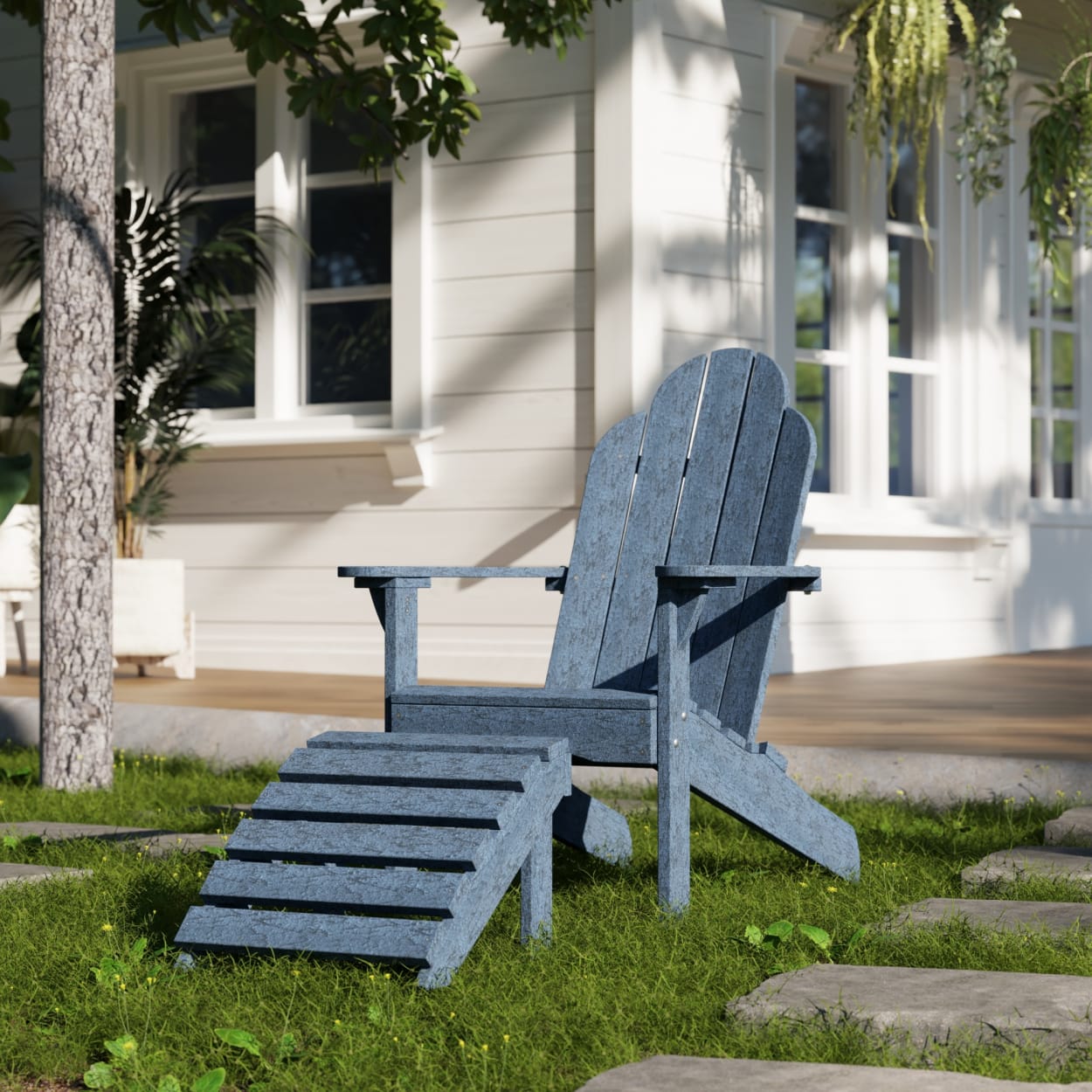 Classic Adirondack Chair with Ottoman Set