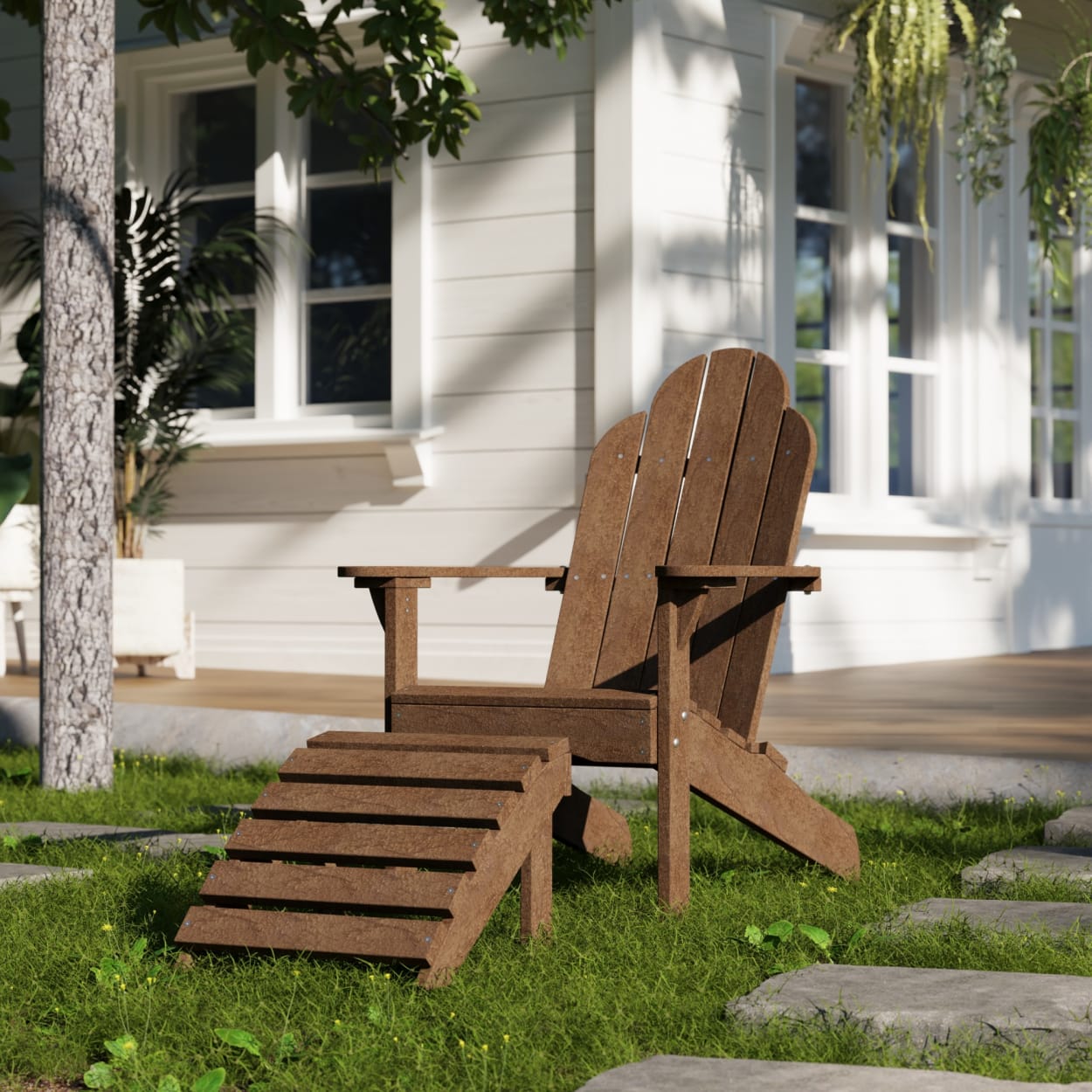 Classic Adirondack Chair with Ottoman Set