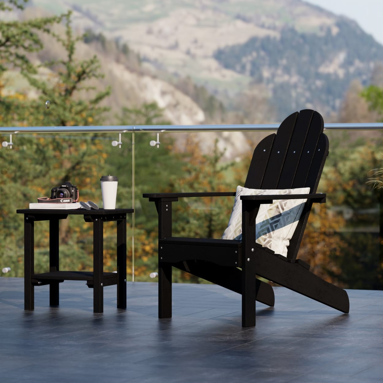 Classic 3-Piece Adirondack Chair Set with Side Table