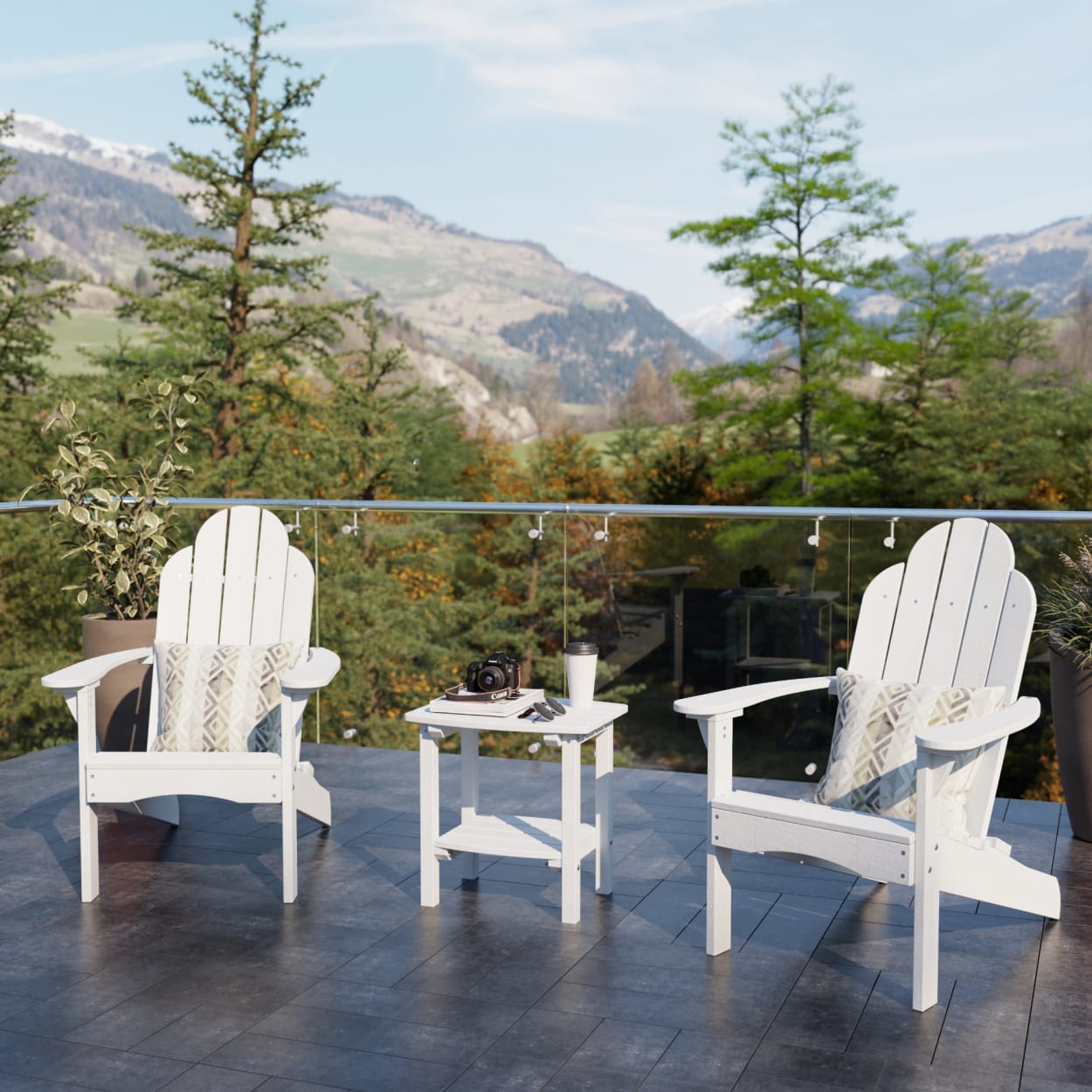 Classic 3-Piece Adirondack Chair Set with Side Table