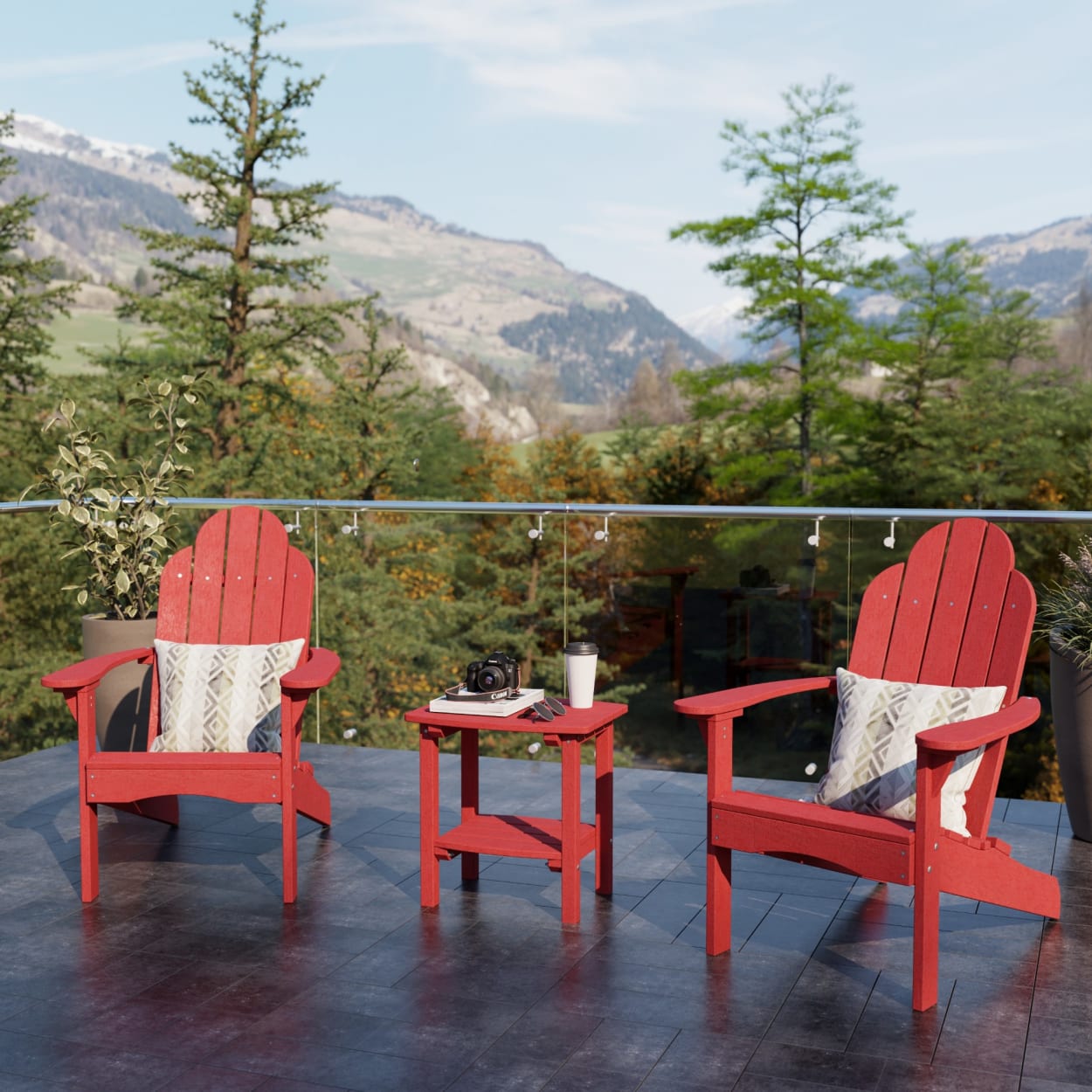 Classic 3-Piece Adirondack Chair Set with Side Table