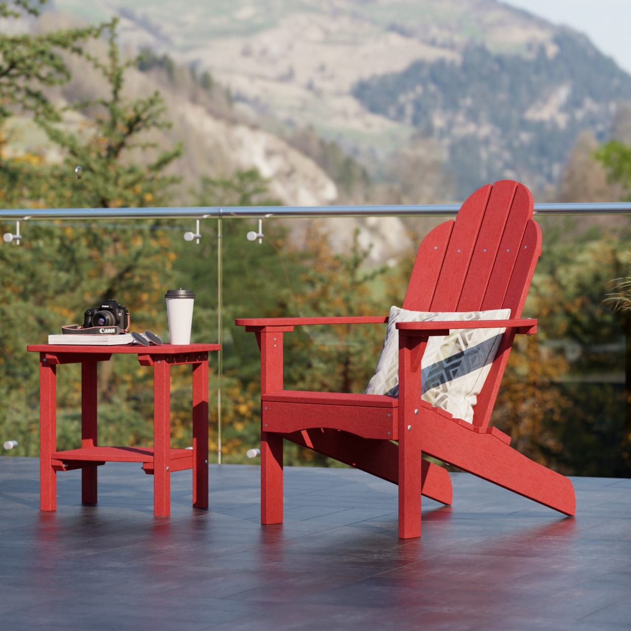 Classic 3-Piece Adirondack Chair Set with Side Table