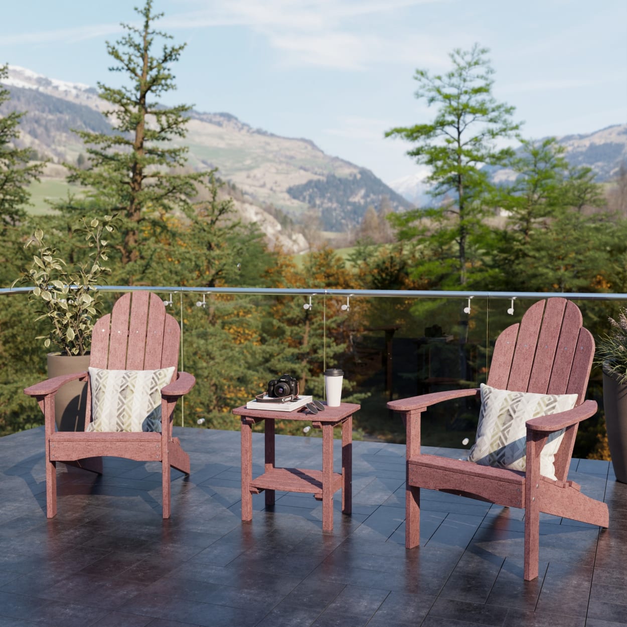 Classic 3-Piece Adirondack Chair Set with Side Table