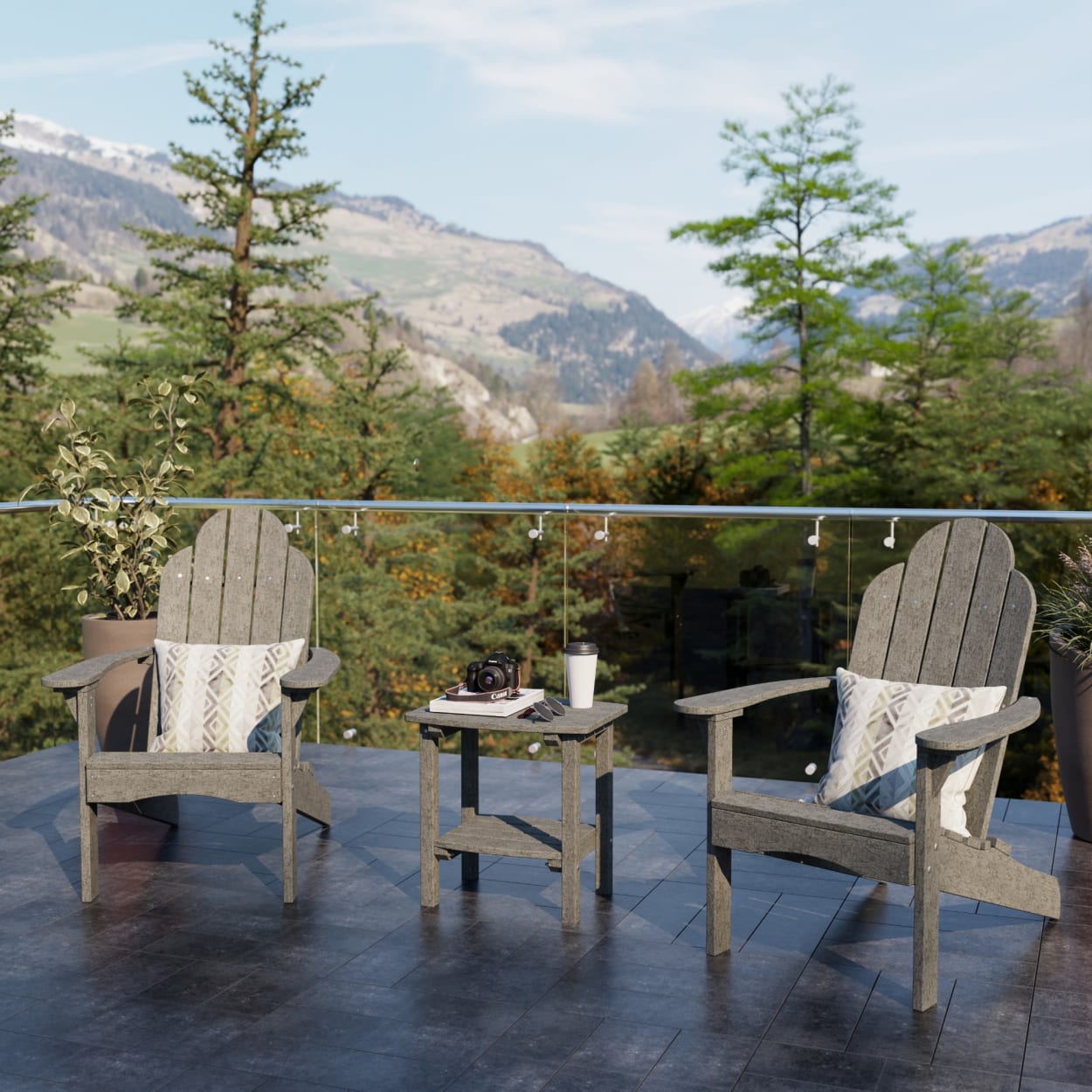 Classic 3-Piece Adirondack Chair Set with Side Table