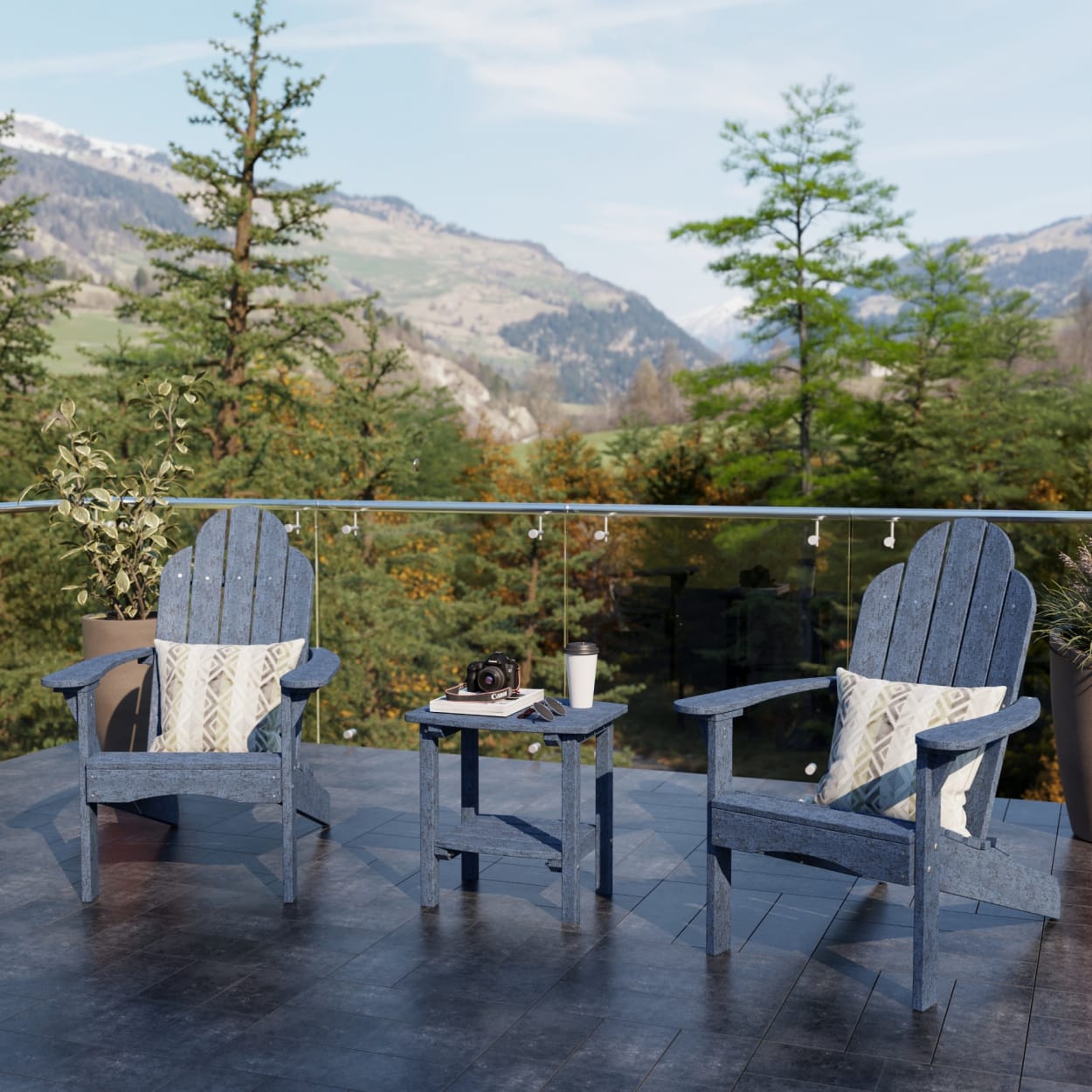 Classic 3-Piece Adirondack Chair Set with Side Table