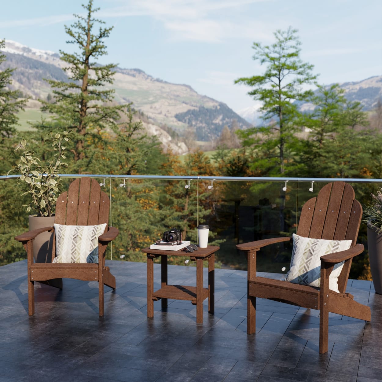 Classic 3-Piece Adirondack Chair Set with Side Table