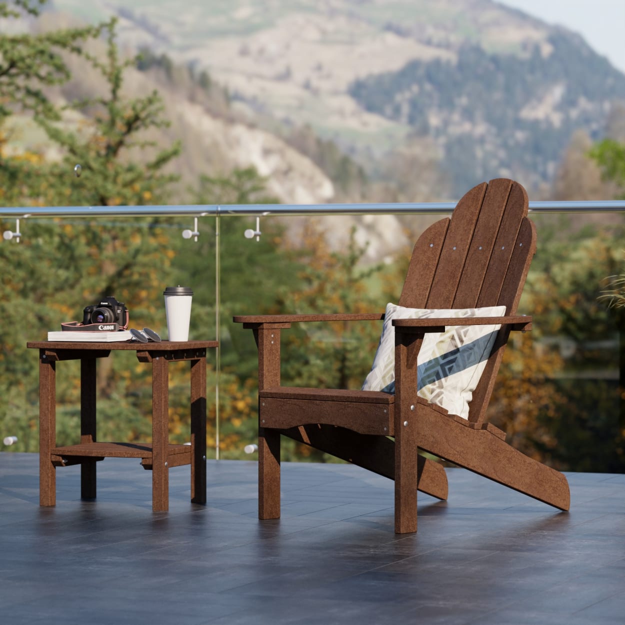 Classic 3-Piece Adirondack Chair Set with Side Table