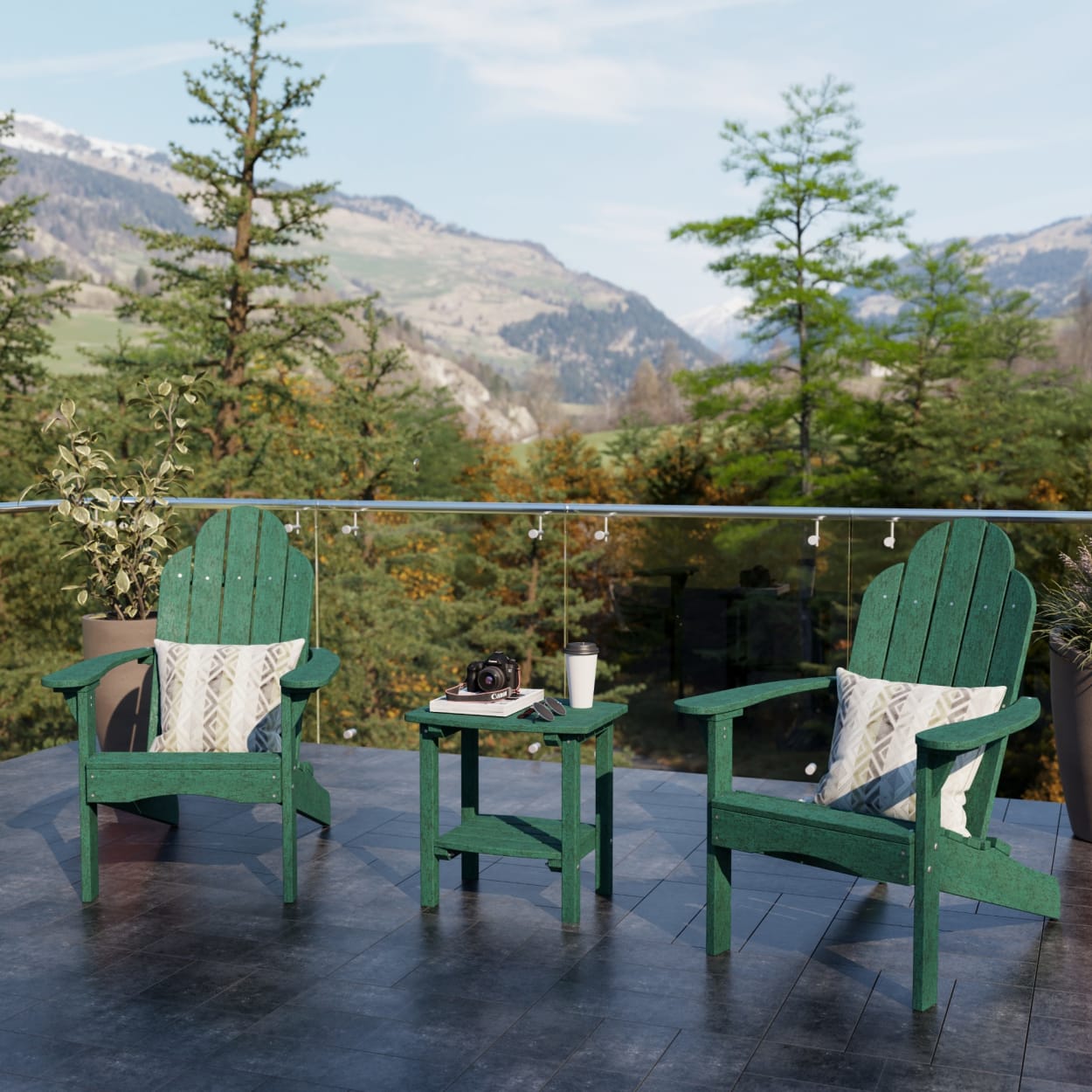 Classic 3-Piece Adirondack Chair Set with Side Table