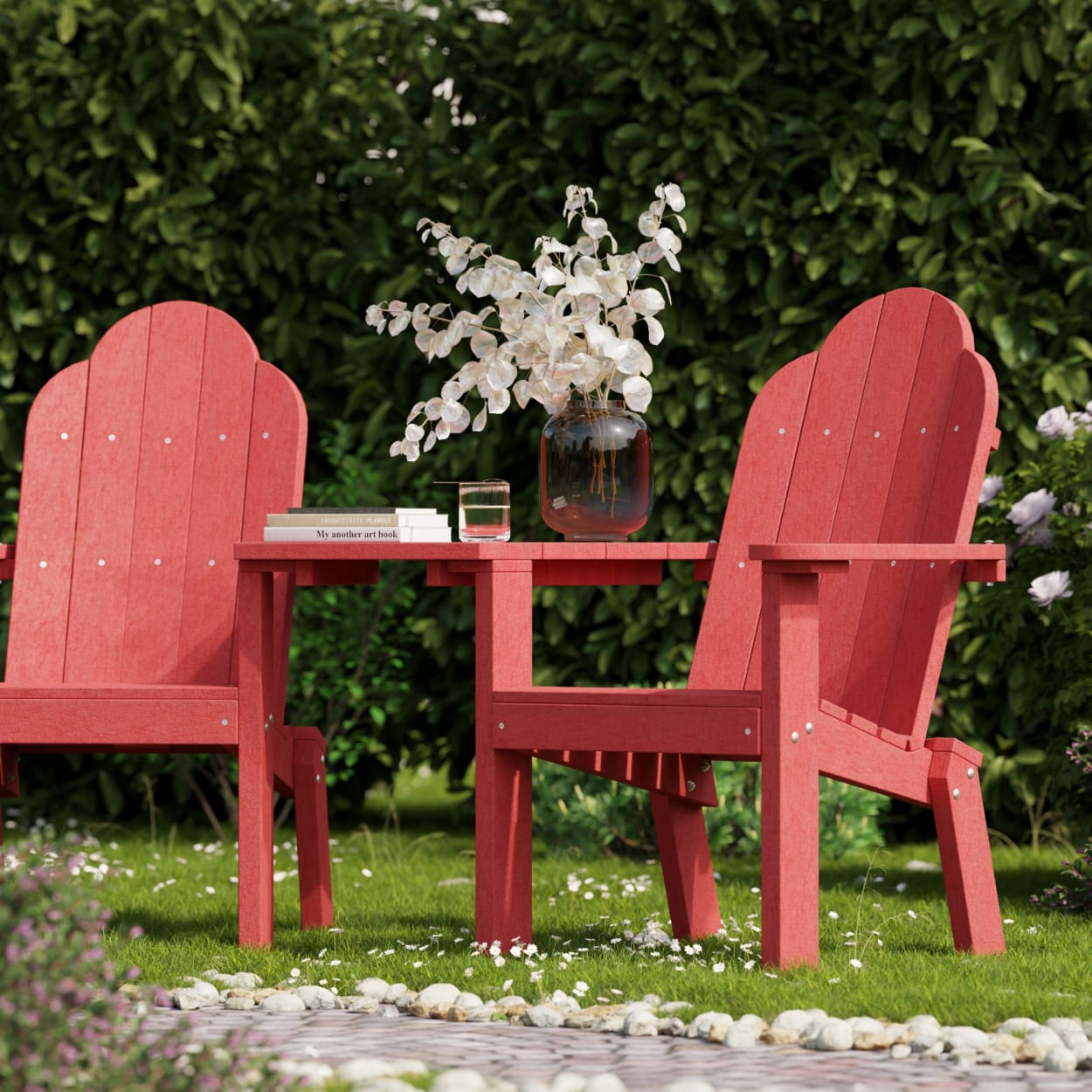 Classic 3-Piece Adirondack Set with Angled Connecting Table