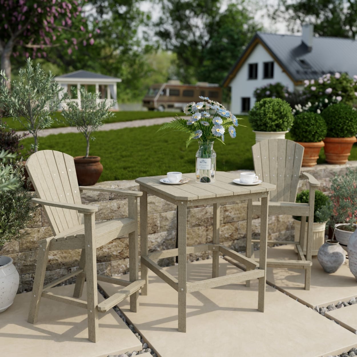 Classic Adirondack 3-Piece Bar Height Bistro Set