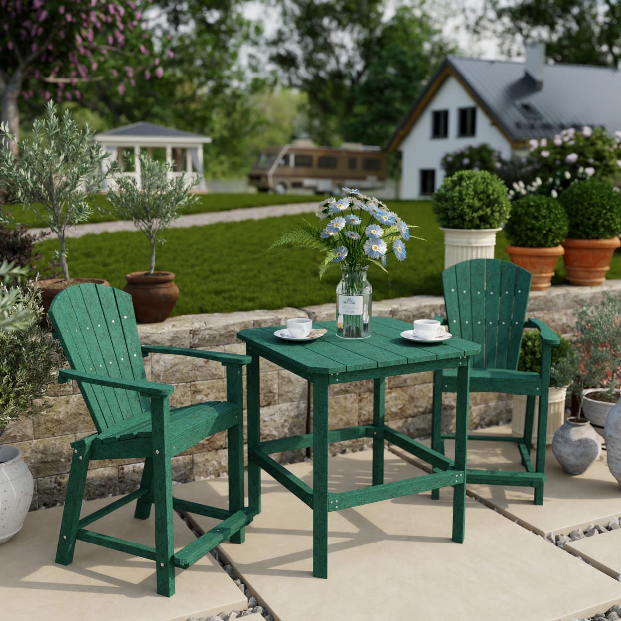 Classic Adirondack 3-Piece Counter Height Bistro Set