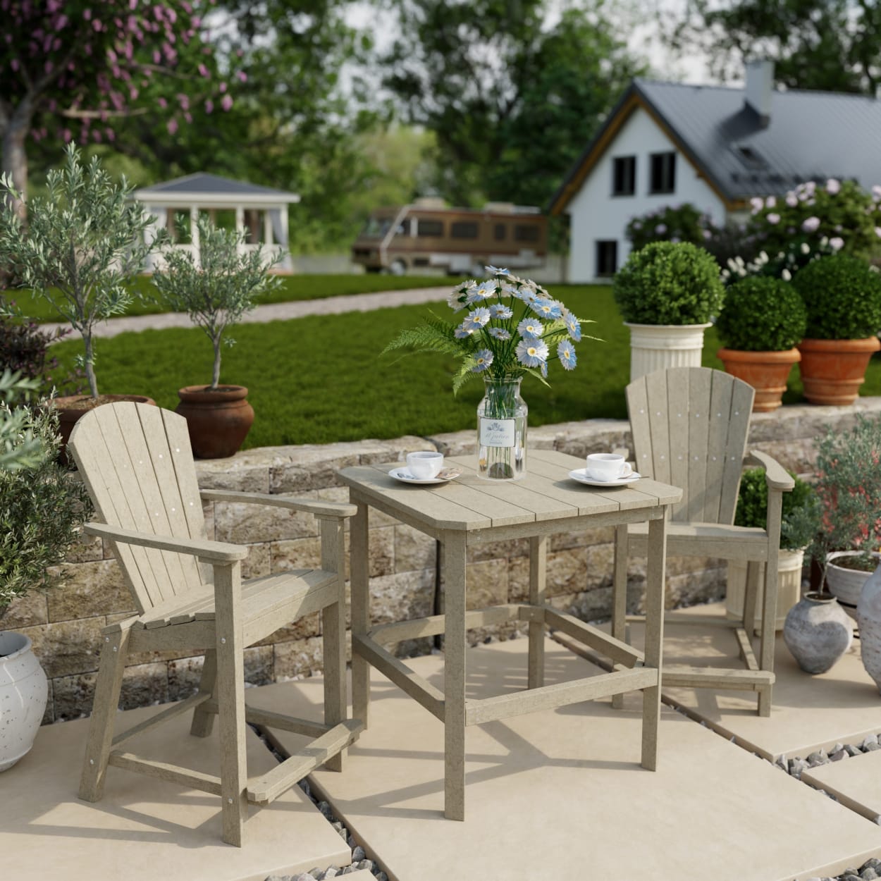 Classic Adirondack 3-Piece Counter Height Bistro Set