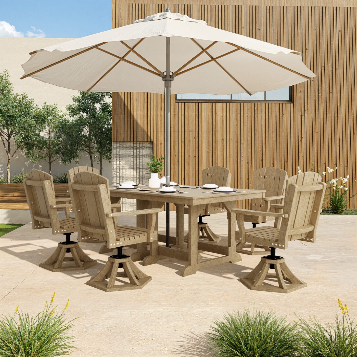 Heritage 7-Piece Swivel Chair Rectangular Dining Set