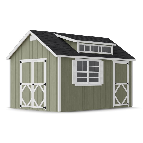 Rendering of Classic Dormer Shed with Dual Entry with shingles and paint.