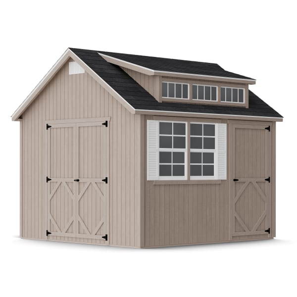 Rendering of Classic Dormer Shed with Dual Entry in assembly process ready to be painted.