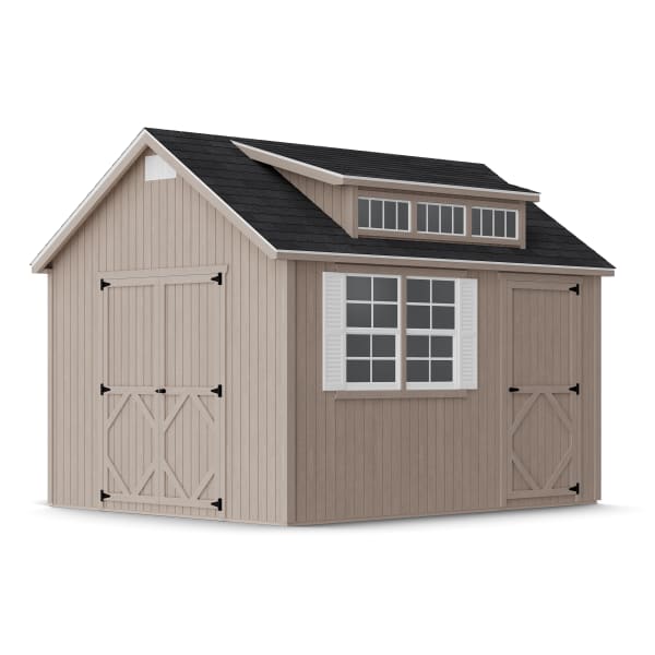 Rendering of Classic Dormer Shed with Dual Entry in assembly process ready to be painted.