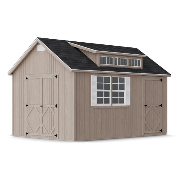 Rendering of Classic Dormer Shed with Dual Entry in assembly process ready to be painted.