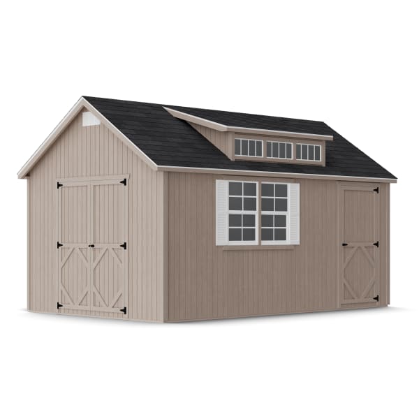 Rendering of Classic Dormer Shed with Dual Entry in assembly process ready to be painted.