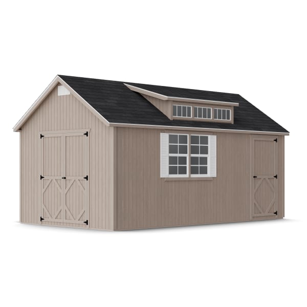 Rendering of Classic Dormer Shed with Dual Entry in assembly process ready to be painted.