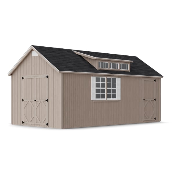 Rendering of Classic Dormer Shed with Dual Entry in assembly process ready to be painted.