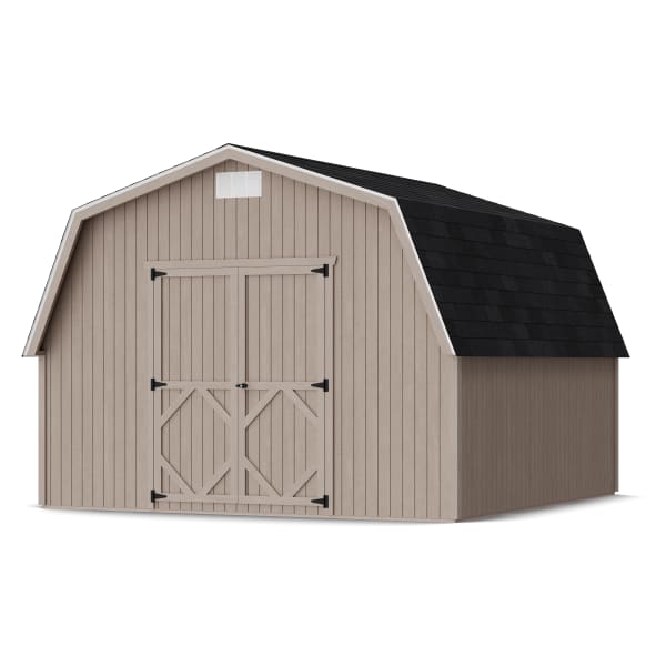 Rendering of Classic Gambrel 4' Barn Shed in assembly process ready to be painted.