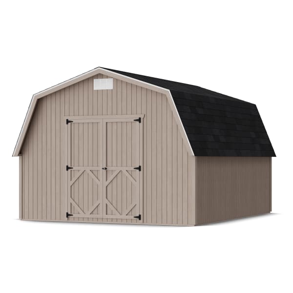 Rendering of Classic Gambrel 4' Barn Shed in assembly process ready to be painted.