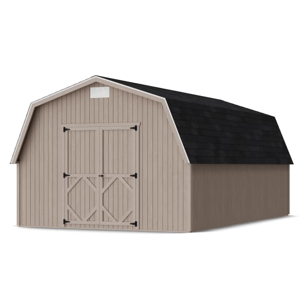 Rendering of Classic Gambrel 4' Barn Shed in assembly process ready to be painted.