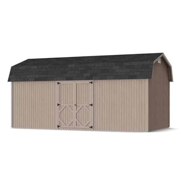 Rendering of Classic Gambrel 6' Barn Shed with Side Entry in assembly process ready to be painted.