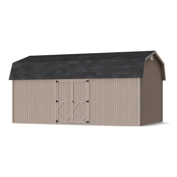 Rendering of Classic Gambrel 6' Barn Shed with Side Entry in assembly process ready to be painted.