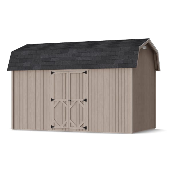 Rendering of Classic Gambrel 6' Barn Shed with Side Entry in assembly process ready to be painted.