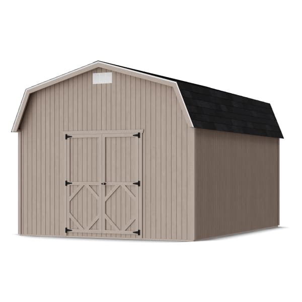 Rendering of Classic Gambrel 6' Barn Shed in assembly process ready to be painted.
