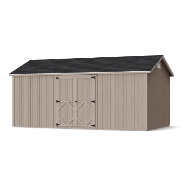 Rendering of Classic Gable Shed with Side Entry in assembly process ready to be painted.