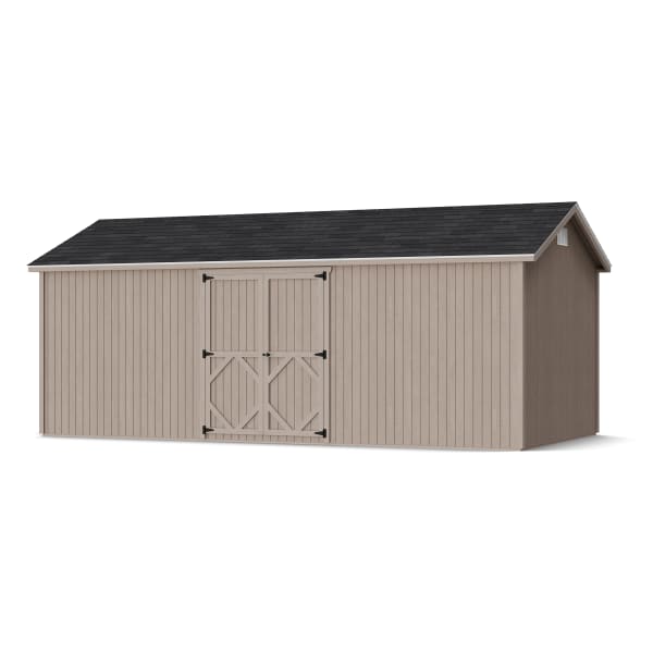 Rendering of Classic Gable Shed with Side Entry in assembly process ready to be painted.