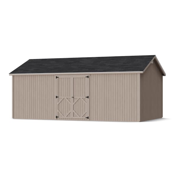 Rendering of Classic Gable Shed with Side Entry in assembly process ready to be painted.