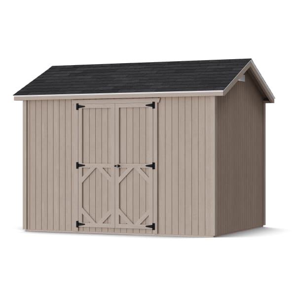 Rendering of Classic Gable Shed with Side Entry in assembly process ready to be painted.