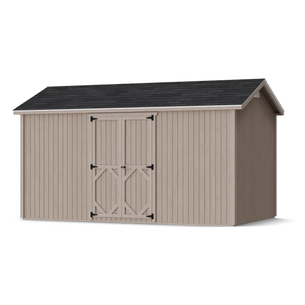 Rendering of Classic Gable Shed with Side Entry in assembly process ready to be painted.