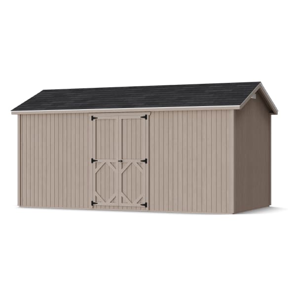 Rendering of Classic Gable Shed with Side Entry in assembly process ready to be painted.