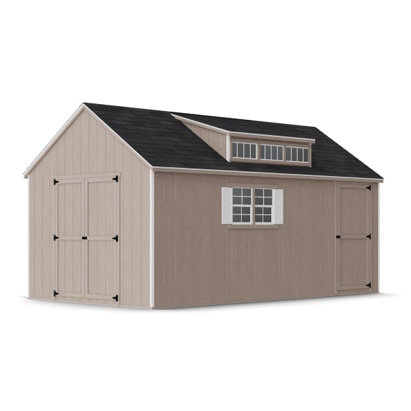 Rendering of Value Dormer Shed with Dual Entry in assembly process ready to be painted.