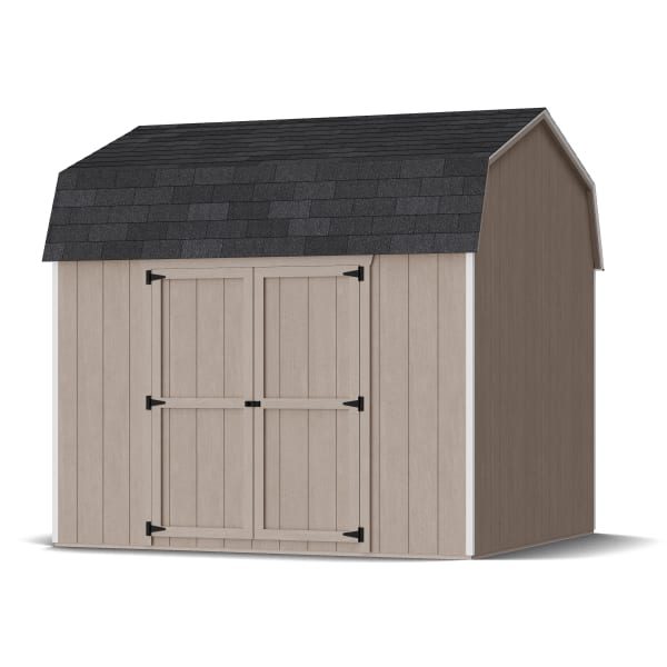 Rendering of Value Gambrel 6' Barn Shed with Side Entry in assembly process ready to be painted.