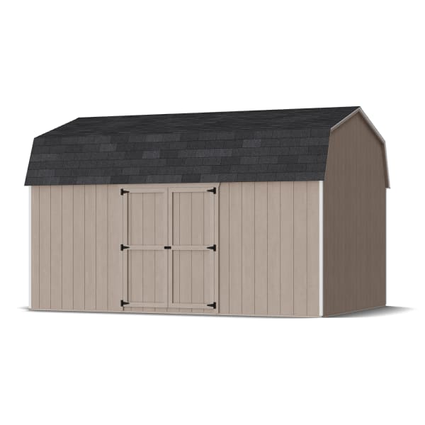 Rendering of Value Gambrel 6' Barn Shed with Side Entry in assembly process ready to be painted.