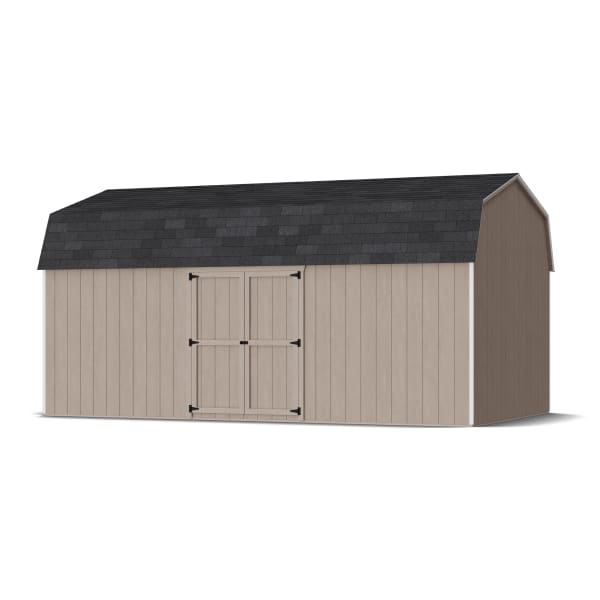 Rendering of Value Gambrel 6' Barn Shed with Side Entry in assembly process ready to be painted.