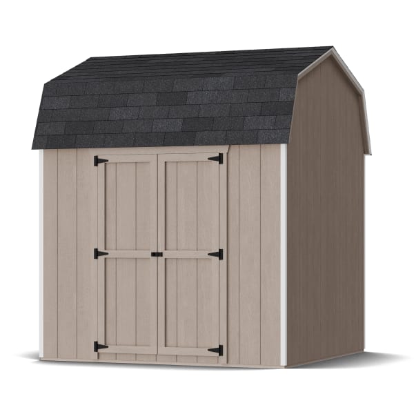 Rendering of Value Gambrel 6' Barn Shed with Side Entry in assembly process ready to be painted.