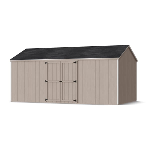 Rendering of Value Gable Shed with Side Entry in assembly process ready to be painted.