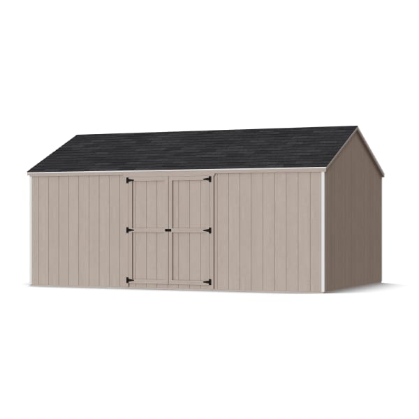 Rendering of Value Gable Shed with Side Entry in assembly process ready to be painted.
