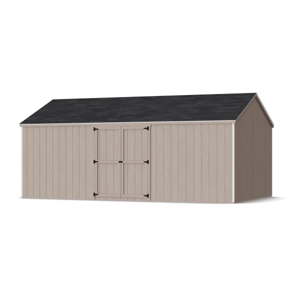 Rendering of Value Gable Shed with Side Entry in assembly process ready to be painted.